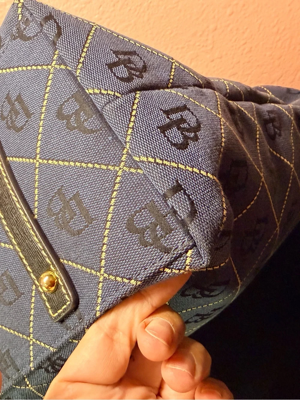 Dooney & Bourke Navy DB Logo Hobo with Gold Hardware Accent